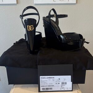 Dolce & Gabbana Glossy Black Wedge Heels